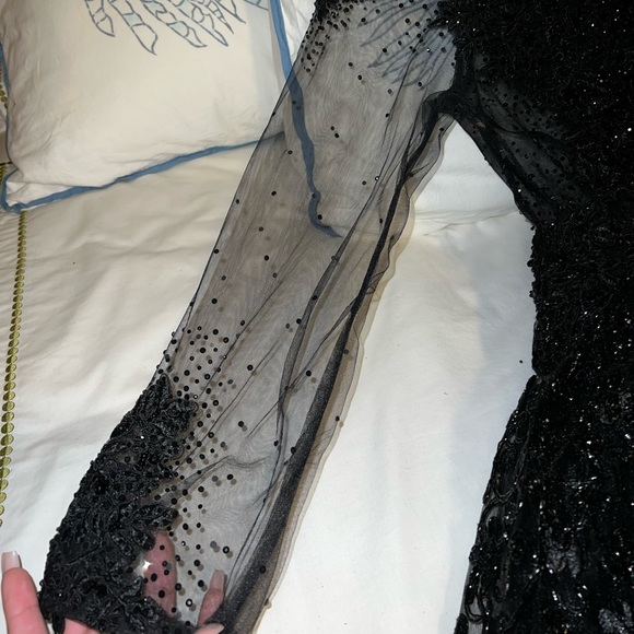 MAC DUGGAL A-Line 3/4 Sleeve Black Prom Dress - Picture 13 of 16